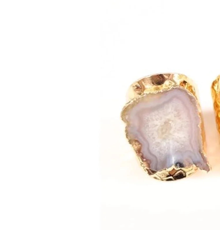 5 Pieces Casual Irregular Agate Brass Natural Stone Open Ring