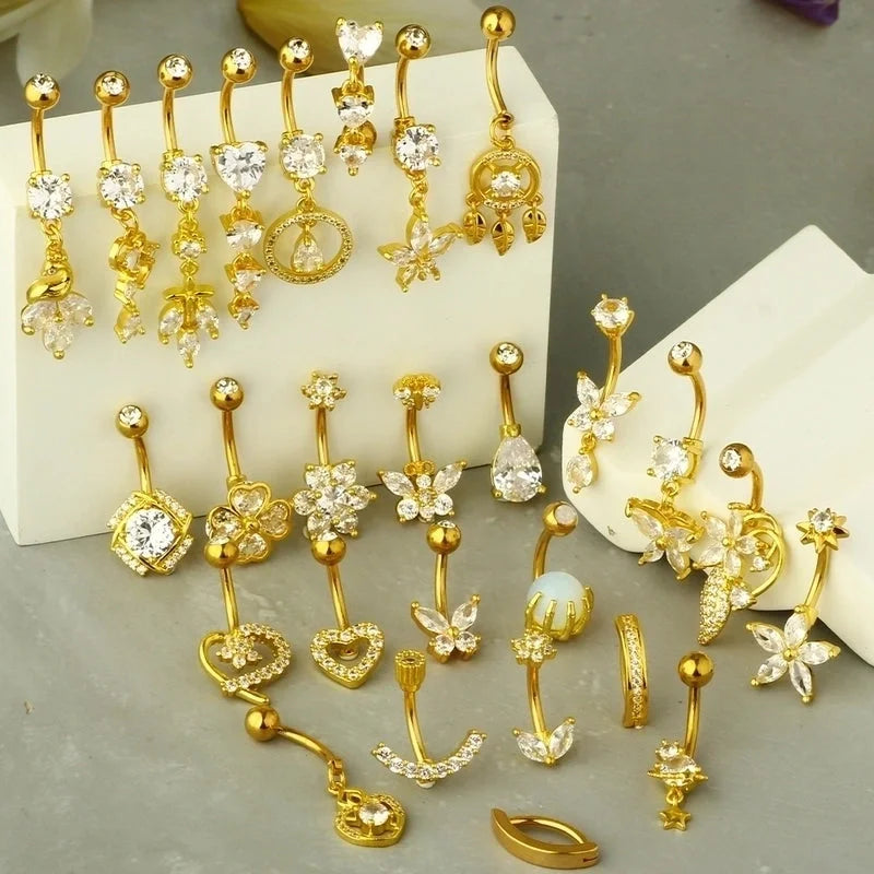 1 Piece Belly Rings Minimalist Moon 316 Stainless Steel Inlay Zircon