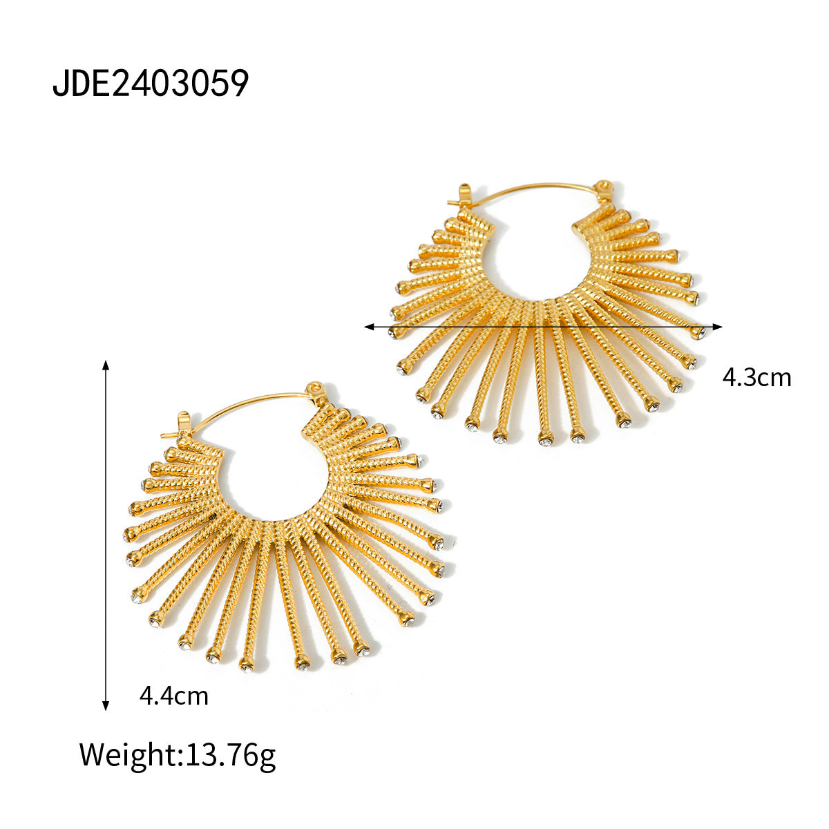 IG Style Fan-Shape Stainless Steel 18K Gold Plated Earrings
