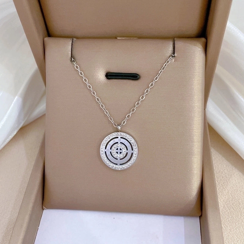 Casual Commute Geometric Titanium Steel Shell Zircon Inlay Pendant Necklace