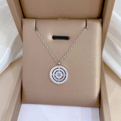Casual Commute Geometric Titanium Steel Shell Zircon Inlay Pendant Necklace