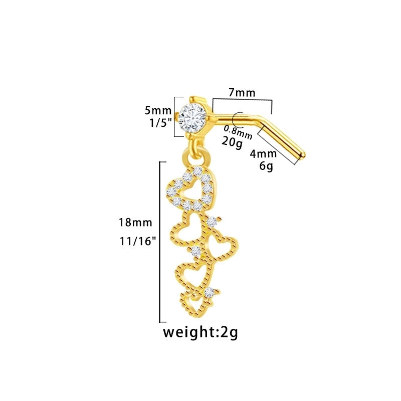 1 Piece Nose Rings & Studs Modern Style Minimalist Star Heart Shape Wings 316L Stainless Steel Copper Plating Inlay Rhinestones Zircon Gold Plated Nose Rings & Studs