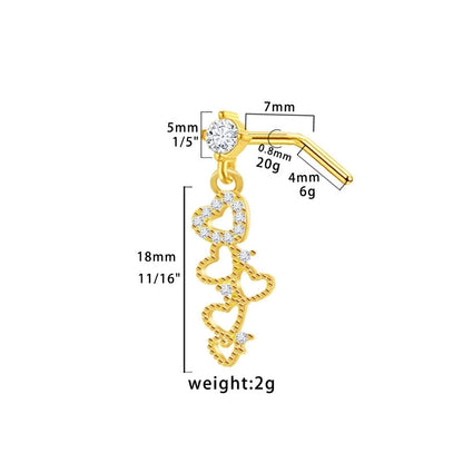 1 Piece Nose Rings & Studs Modern Style Minimalist Star Heart Shape Wings 316L Stainless Steel Copper Plating Inlay Rhinestones Zircon Gold Plated Nose Rings & Studs