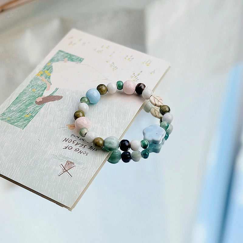 Jingdezhen Ceramic Bracelet New Color-free Women's Summer Student's Antique Beaded Bracelet Small Fresh And Popular