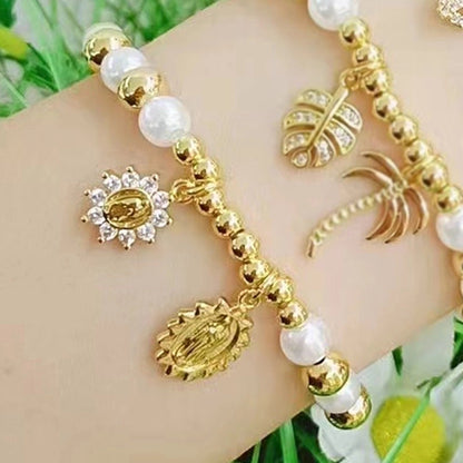 Casual Vacation Minimalist Human Heart Shape Footprint Copper Zircon 18K Gold Plated Beaded Plating Inlay Bracelets