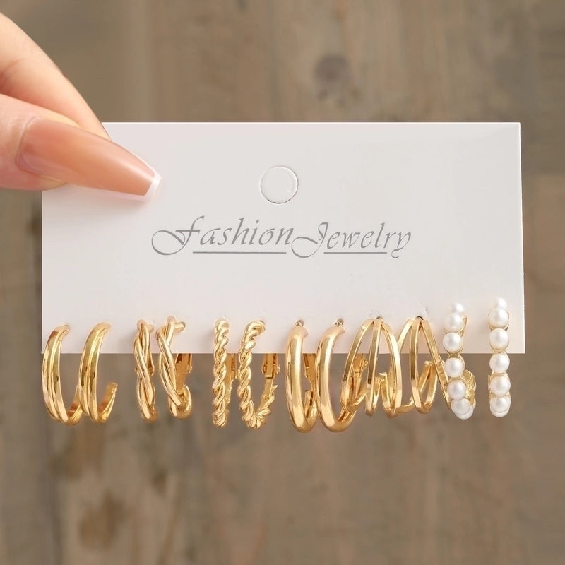 Retro Geometric Alloy Artificial Pearl Hoop Earrings 1 Set