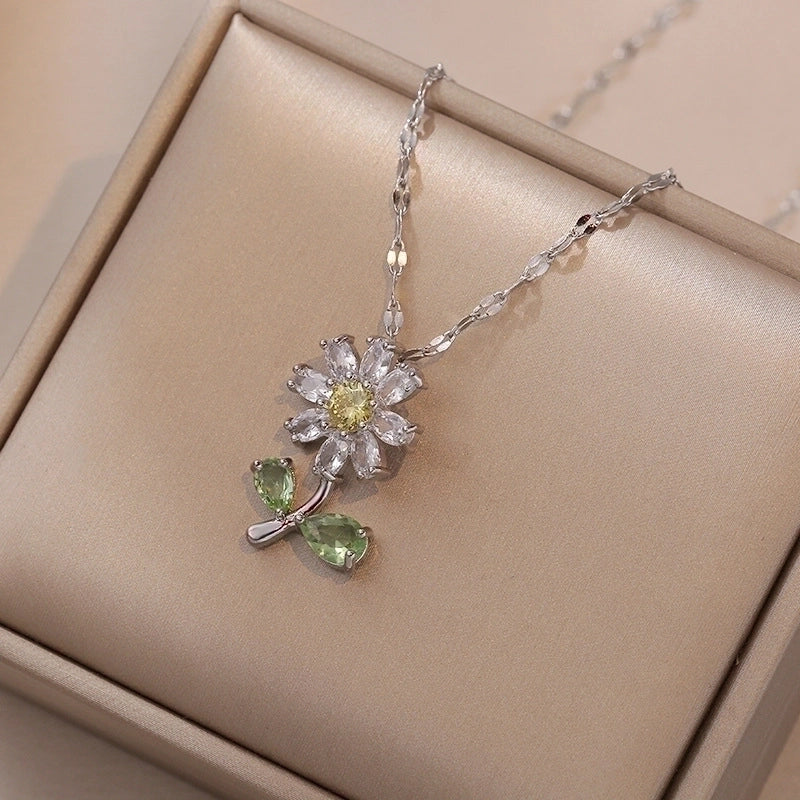 Basic Modern Style Flower Titanium Steel Plating Inlay Zircon Pendant Necklace