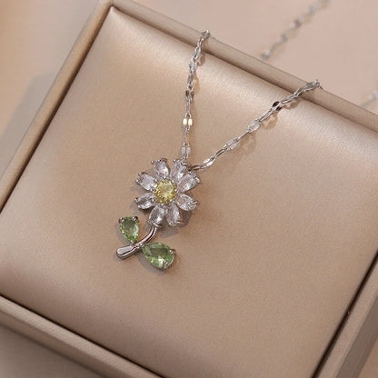 Basic Modern Style Flower Titanium Steel Plating Inlay Zircon Pendant Necklace