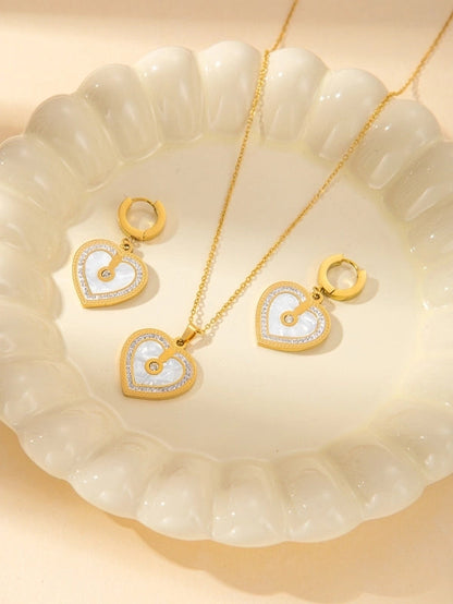 IG Style Minimalist Heart Shape Titanium Steel Shell Zircon Inlay Earrings Necklace