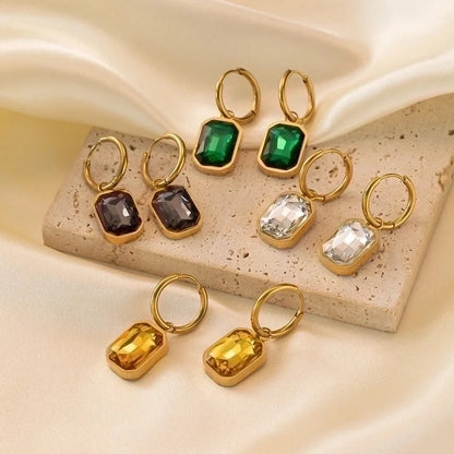 1 Pair Retro Classic Style Geometric Solid Color Plating Inlay 304 Stainless Steel Artificial Rhinestones 18K Gold Plated Drop Earrings