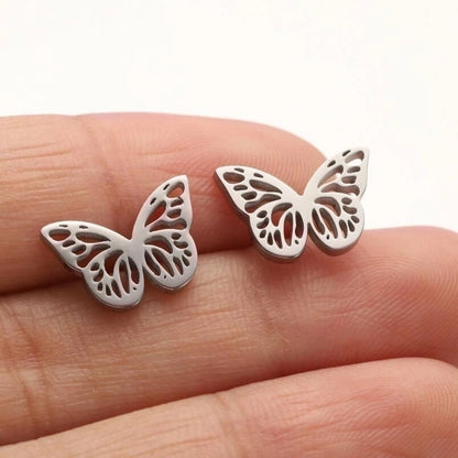 1 Pair Minimalist Butterfly Plating Hollow Out 304 Stainless Steel 18K Gold Plated Ear Studs