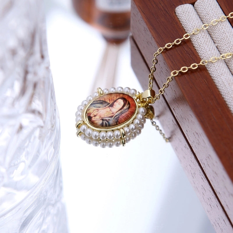 Shell Copper 18K Gold Plated Portrait Virgin Mary Pendant Necklace