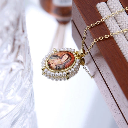 Shell Copper 18K Gold Plated Portrait Virgin Mary Pendant Necklace