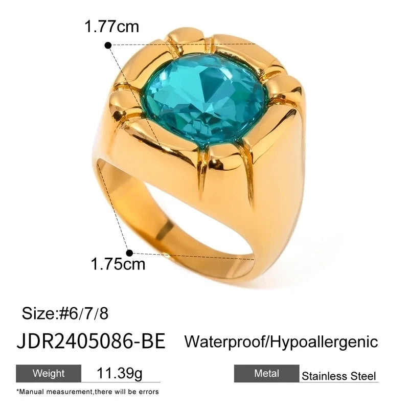 Formal Classic Style Artistic Geometric 304 Stainless Steel Glass Inlay Rings