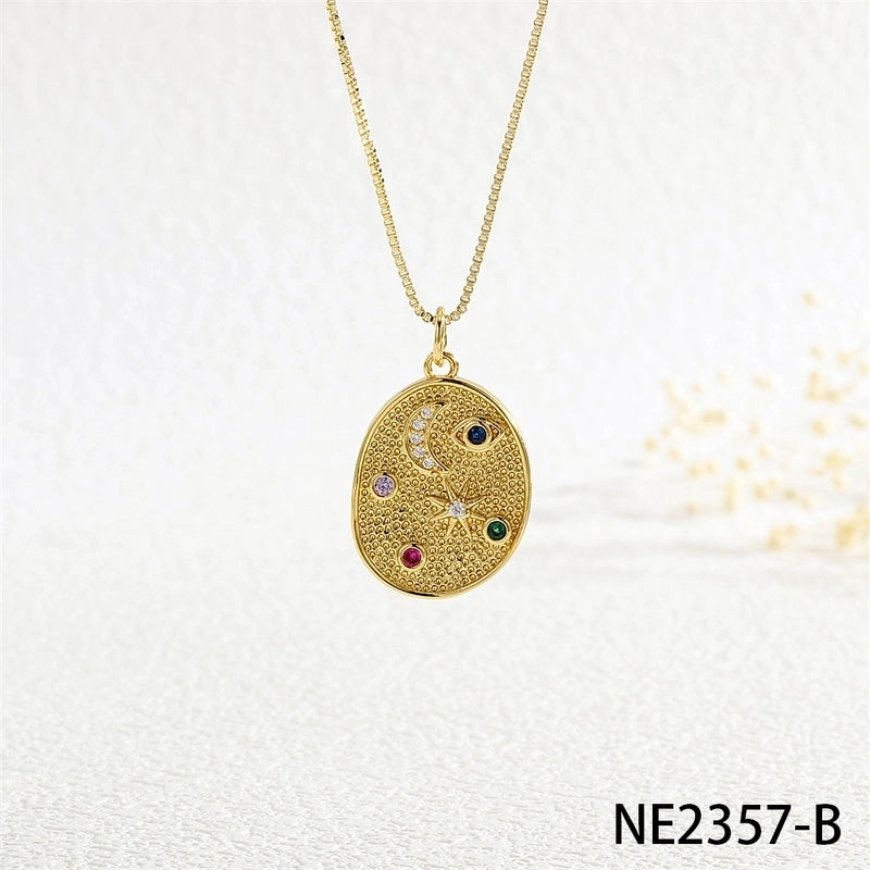 Copper Box Chain Inlay Star Moon Zircon Pendant Necklace