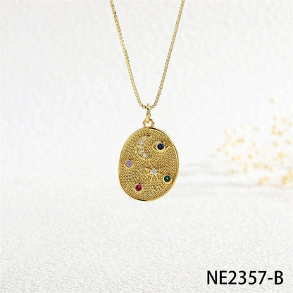 Copper Box Chain Inlay Star Moon Zircon Pendant Necklace