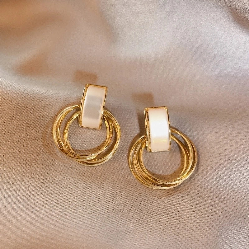 1 Pair Minimalist Round Inlay Alloy Pearl Zircon Drop Earrings