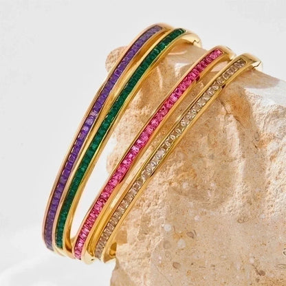 3 Pieces Classic Style Solid Color 304 Stainless Steel 16K Gold Plated White Gold Plated Gold Plated Artificial Gemstones Bangle In Bulk