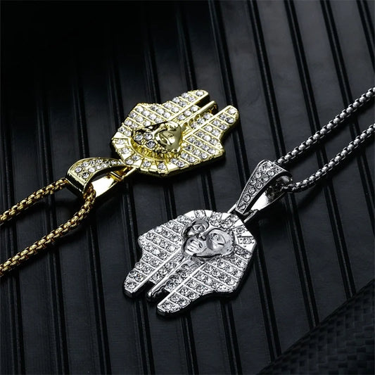 Hip-Hop Retro Human 304 Stainless Steel Alloy Inlay Rhinestones K Gold Plated Rhodium Plated Christmas Unisex Pendant Necklace