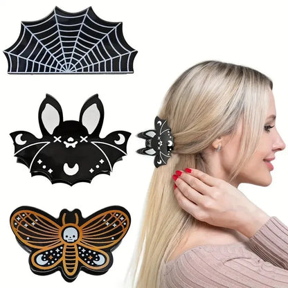 Halloween Minimalist Women's Pumpkin Spider Web Bat Arylic Hair Claws