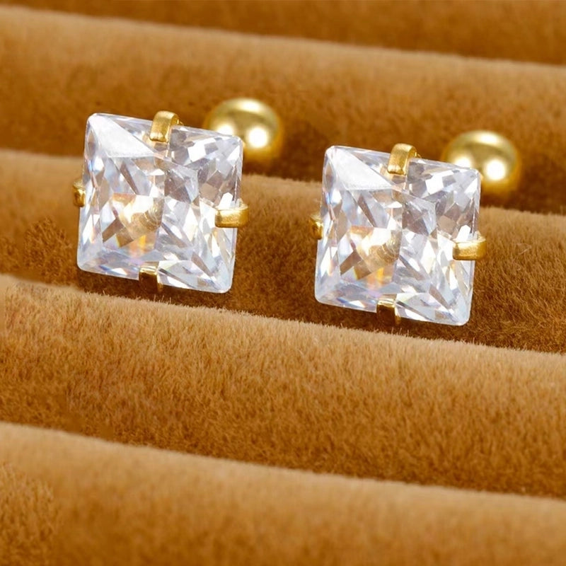 Minimalist Square Inlay 304 Stainless Steel Zircon 18K Gold Plated Stainless Steel Earrings