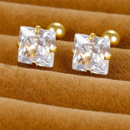 Minimalist Square Inlay 304 Stainless Steel Zircon 18K Gold Plated Stainless Steel Earrings