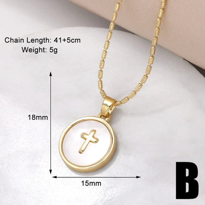Copper Bamboo Necklace 18K Gold Plated Plating Inlaid Shell Cross Virgin Mary Pendant Necklace