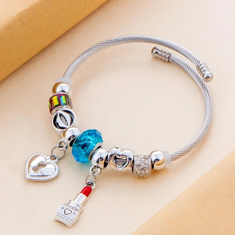 Casual Lady Lipstick Heart Shape Stainless Steel Bangle In Bulk