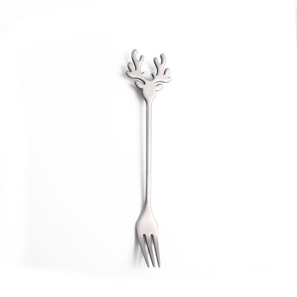 J304 Stainless Steel Elk Spoon And Fork Set Christmas Spoon And Fork Set Coffee Stirring Spoon Dessert Christmas Spoon