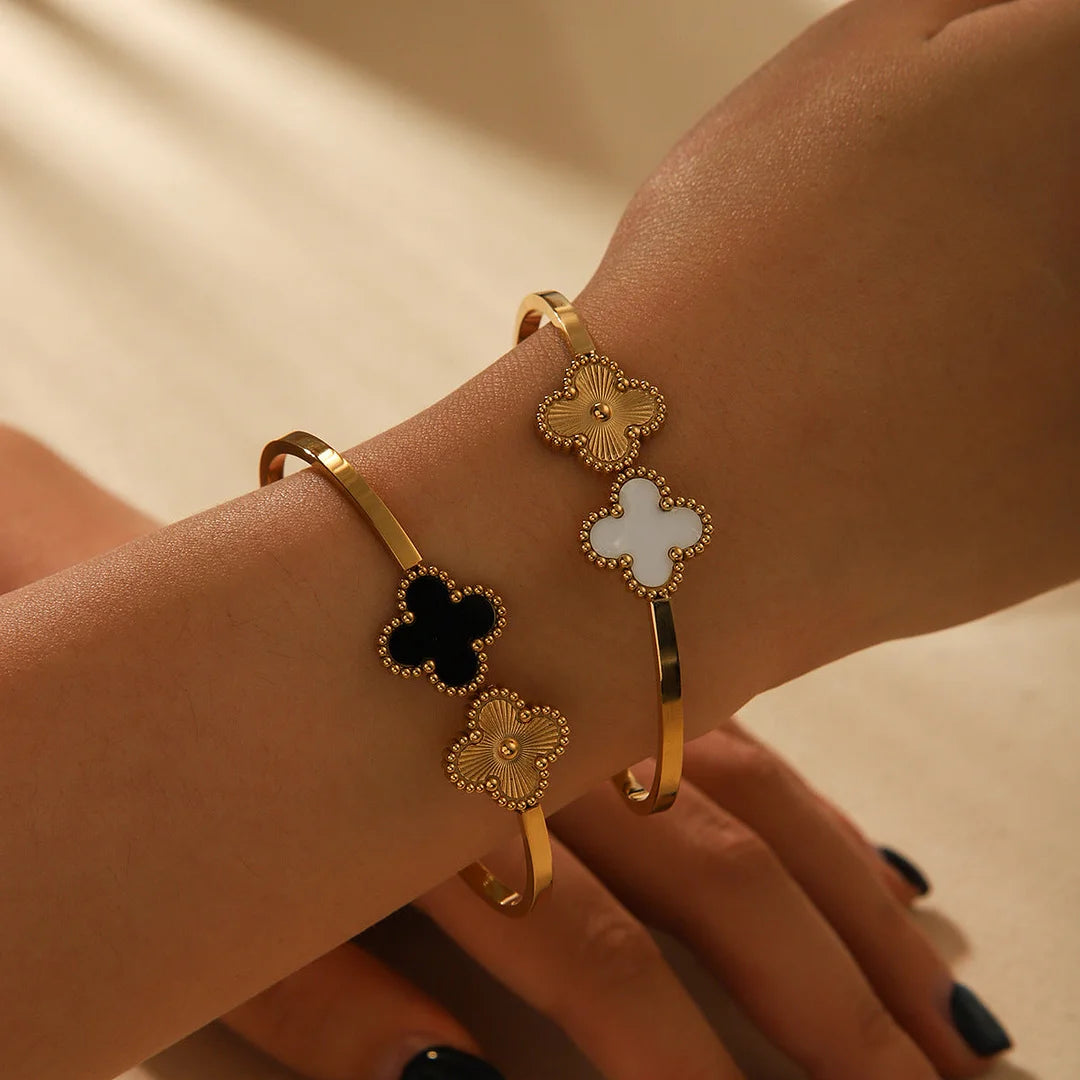 IG Style Four-leaf Clover Stainless Steel Electroplating Bangles