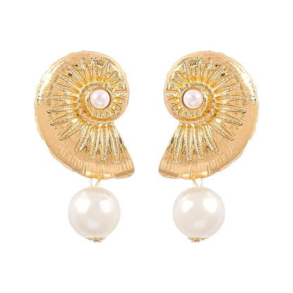 12627 Cross-border Beach Fashion Pearl Conch Metal Earrings Temperament Simple All-match Summer Holiday Earrings