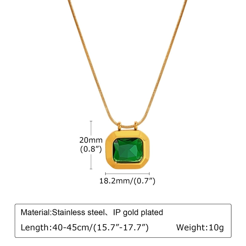 Retro Square 201 Stainless Steel Glass 18K Gold Plated Inlay Pendant Necklace