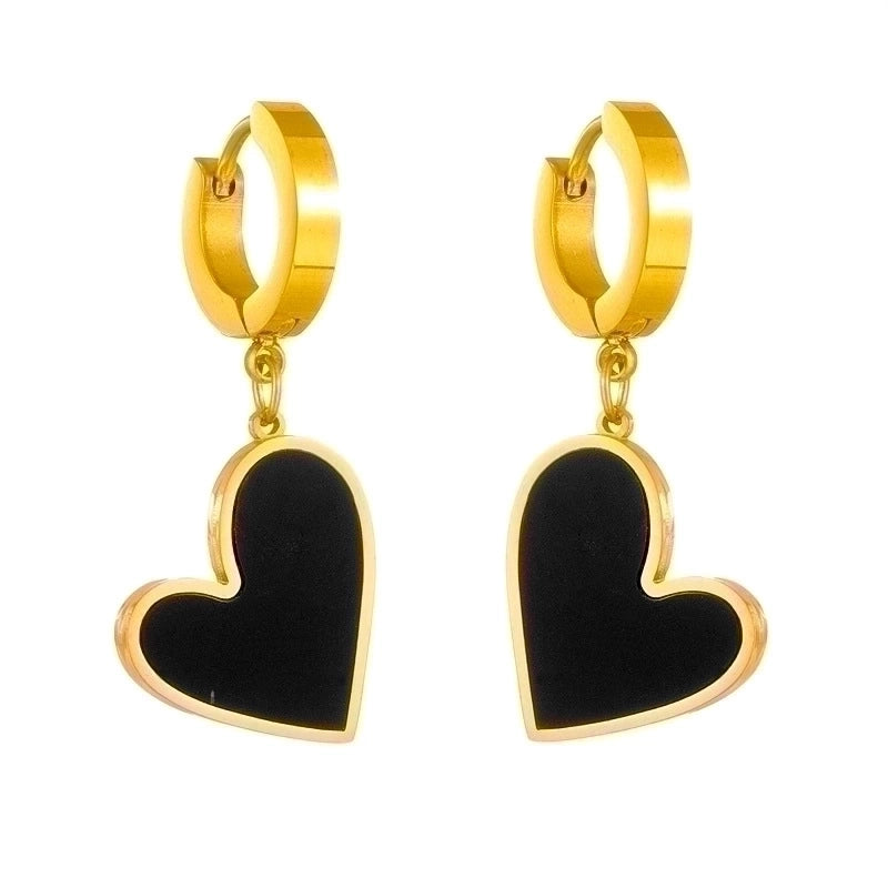 Princess Cute Minimalist Heart Shape Stainless Steel Plating Inlay Shell 18k Gold Plated Earrings Necklace