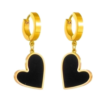 Princess Cute Minimalist Heart Shape Stainless Steel Plating Inlay Shell 18k Gold Plated Earrings Necklace