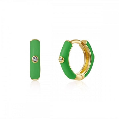 1 Pair Minimalist Round Copper Enamel Plating Inlay Zircon Gold Plated Hoop Earrings