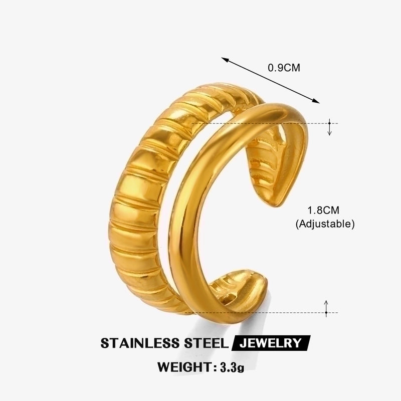 304 Stainless Steel 18K Gold Plated IG Style Minimalist Lines Open Rings