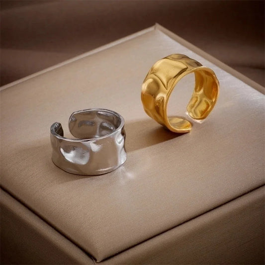 Minimalist Irregular Titanium Steel No Inlaid 18K Gold Plated Gold Plated Open Ring