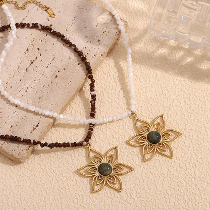 Fashion Petal Flower Stainless Steel Electroplating Necklaces