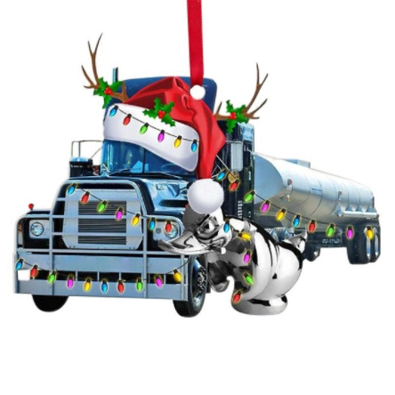 Christmas Tree Decoration Truck Steamboat Excavator Fire Truck Jeep Hanging Pendant Christmas Party Gift