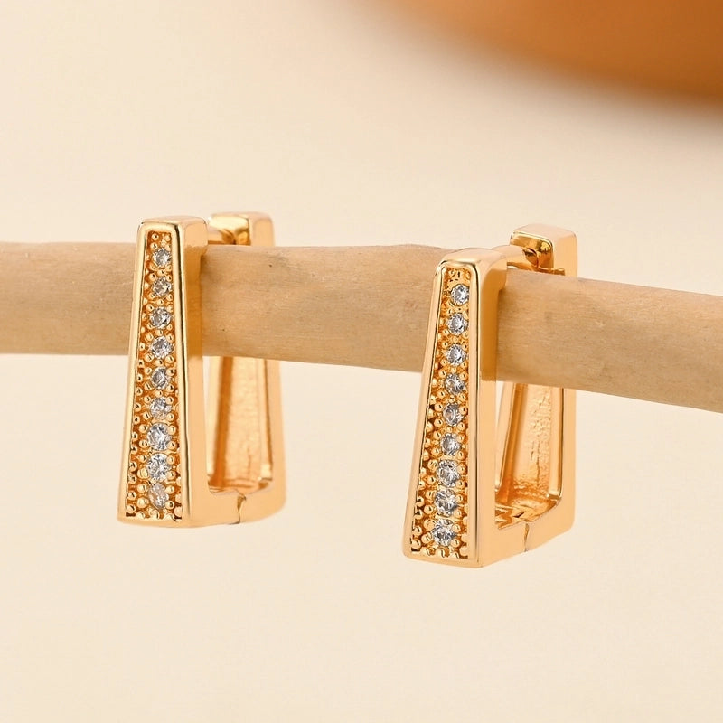 1 Pair Minimalist Solid Color Copper Zircon Earrings