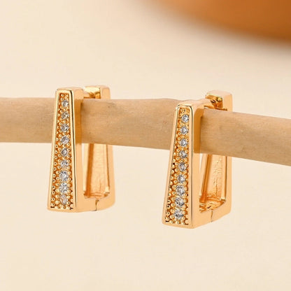 1 Pair Minimalist Solid Color Copper Zircon Earrings