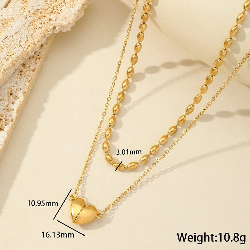 Casual Romantic Heart Shape 304 Stainless Steel 18K Gold Plated Double Layer Necklaces