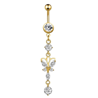 Minimalist Water Droplets Flower Butterfly Stainless Steel Inlay Zircon Women's Belly Ring