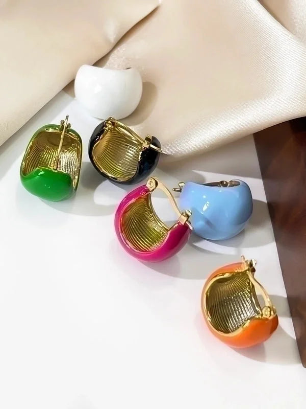 1 Pair Exaggerated Minimalist Solid Color Enamel Stainless Steel 18K Gold Plated Earrings