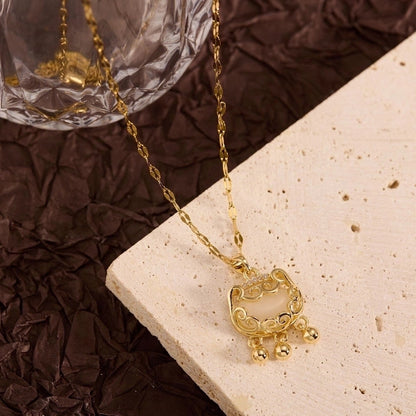 Titanium Steel Copper Leaf Heart Shape Pendant Necklace