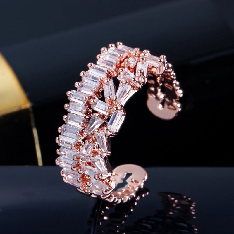 Copper Rose Gold Plated White Gold Plated Rhodium Plated Inlay Snowflake Zircon Open Rings
