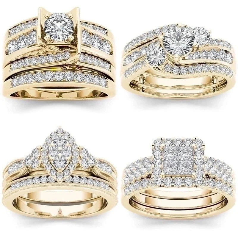 Fashion Flower Alloy Plating Artificial Gemstones Women\'S Ring Sets