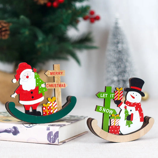 2 Pieces Christmas Wooden Tumbler Snowman Ornament Santa Claus Decoration Holiday Scene Decor