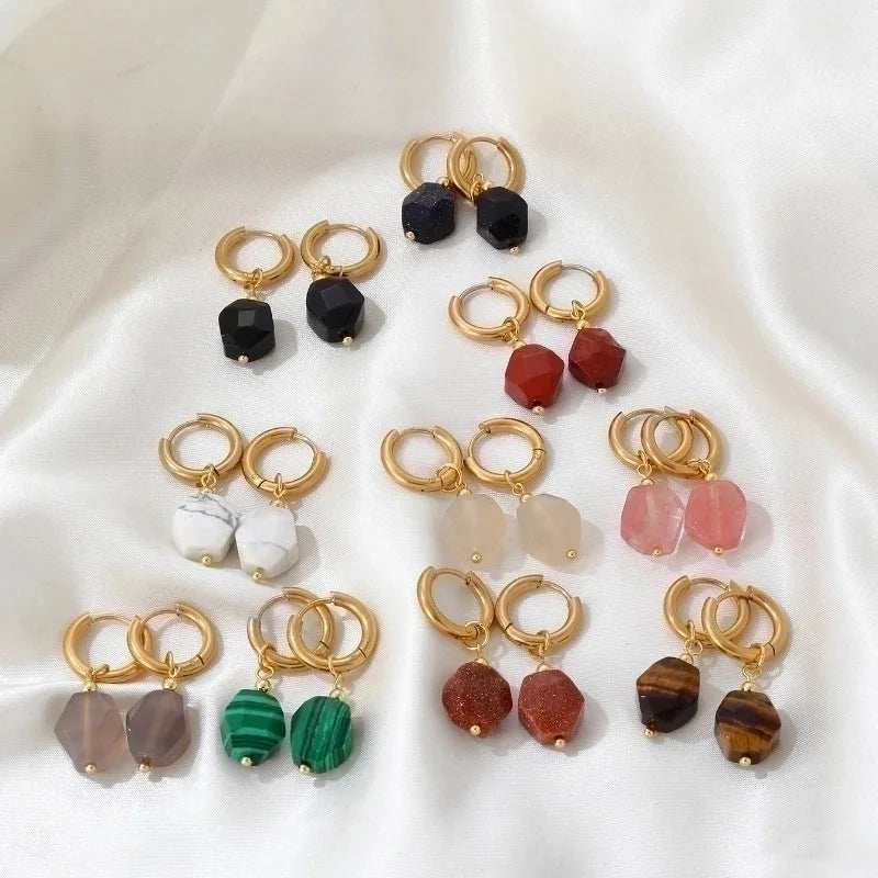 1 Pair Lady Minimalist Commute Geometric 304 Stainless Steel Natural Stone Drop Earrings