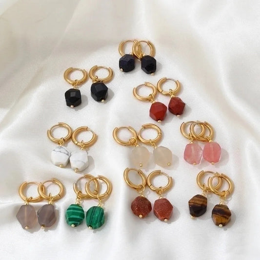 1 Pair Lady Minimalist Commute Geometric 304 Stainless Steel Natural Stone Drop Earrings